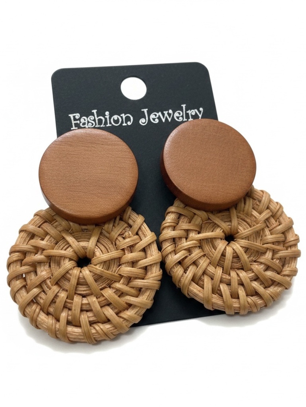 Fashion Jewelry Tan Woven Circle Drop Earrings